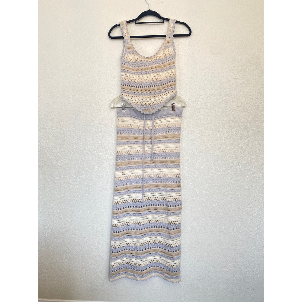NWOT Jessica Simpson Tank Top Sweater & Maxi Skirt Crochet Blue &‎ Ivory Medium